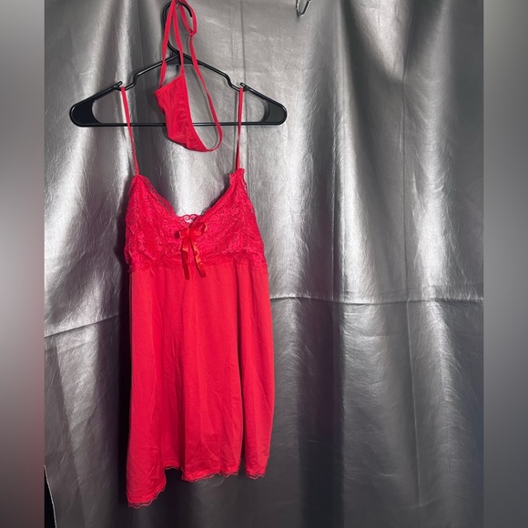 Red Lace and polyester Nightie w/GString New w/o Tags fits like a size Small/Med - Picture 3 of 3